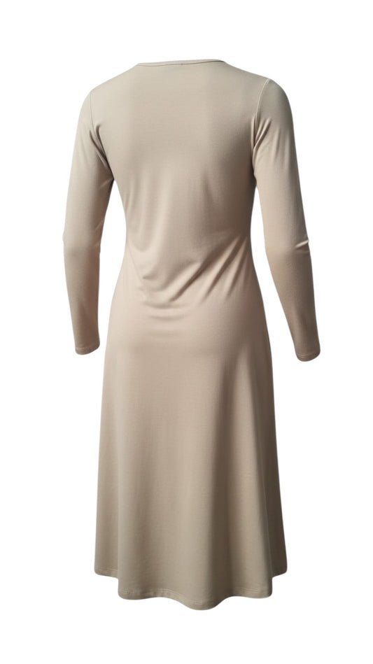 Night Suits By Aaka beige long-sleeve cotton-blend tunic viewed from the back with a relaxed silhouette