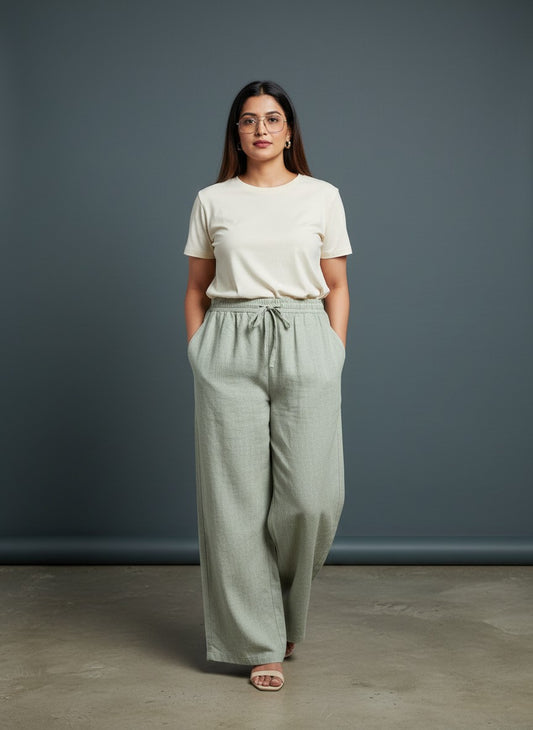 Cotton Light Green Linen Pant