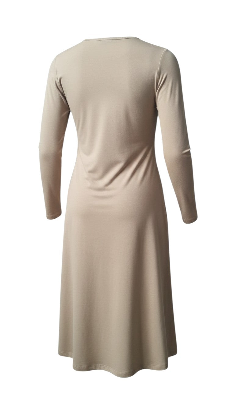 Night Suits By Aaka beige long-sleeve cotton-blend tunic viewed from the back with a relaxed silhouette