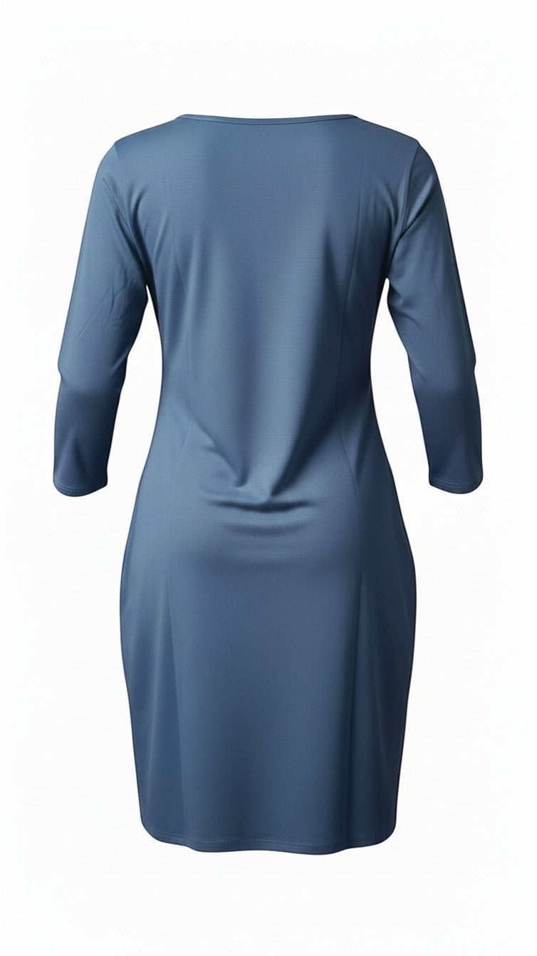 Back view of a Night Suits By Aaka blue long-sleeve cotton lounge kurti with a simple, relaxed fit.