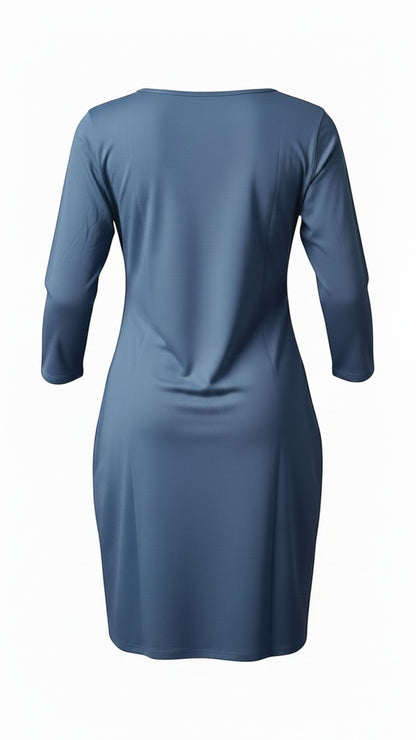 Back view of a Night Suits By Aaka blue long-sleeve cotton lounge kurti with a simple, relaxed fit.