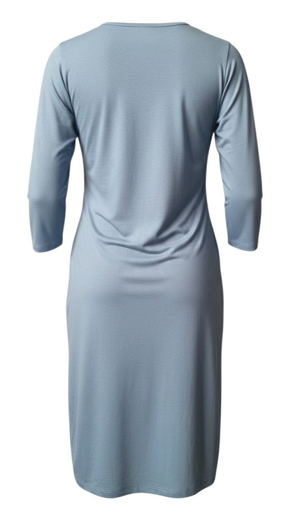 Back view of Night Suits By Aaka blue long-sleeve loungewear tunic with a simple round neckline and relaxed fit