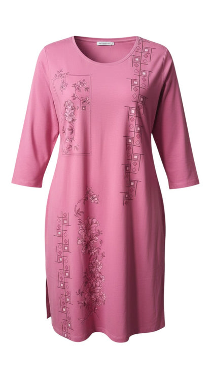 Night Suits By Aaka dusty rose long-sleeve tunic with floral and geometric print in a soft cotton-blend fabric