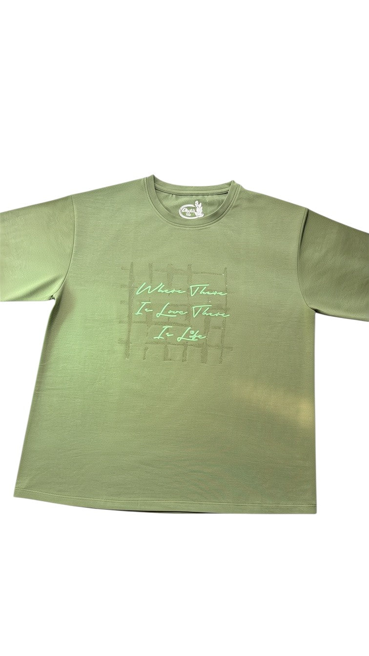Night Suits By Aaka olive green cotton graphic t-shirt with a tonal chest print and relaxed fit.