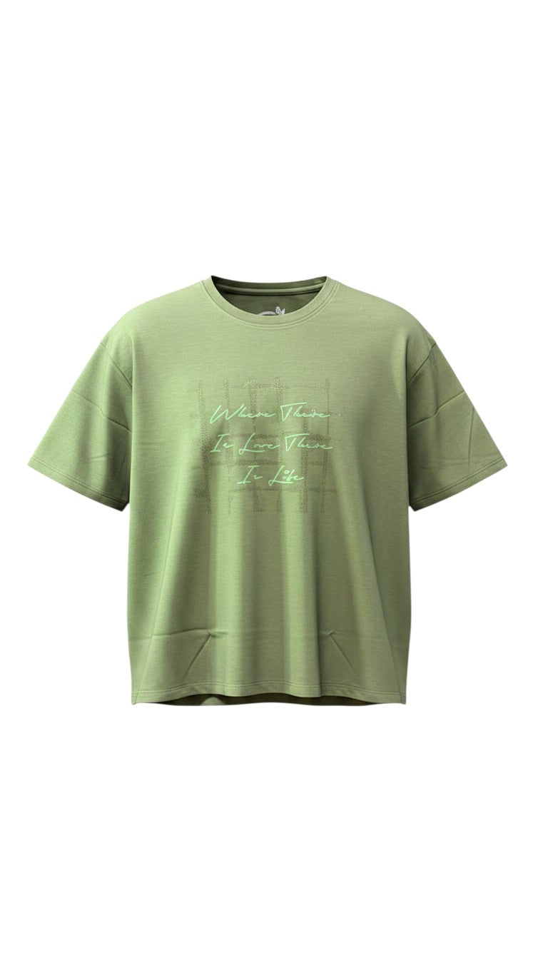 Night Suits By Aaka sage green cotton graphic t-shirt with tonal chest print and relaxed fit
